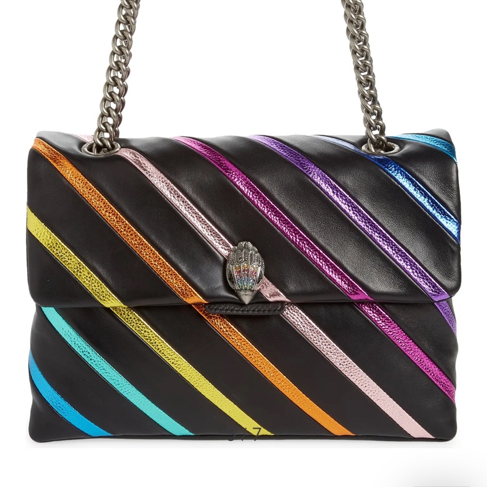 Kurt Geiger large Kensington rainbow stripe leather shoulder bag 🌈
